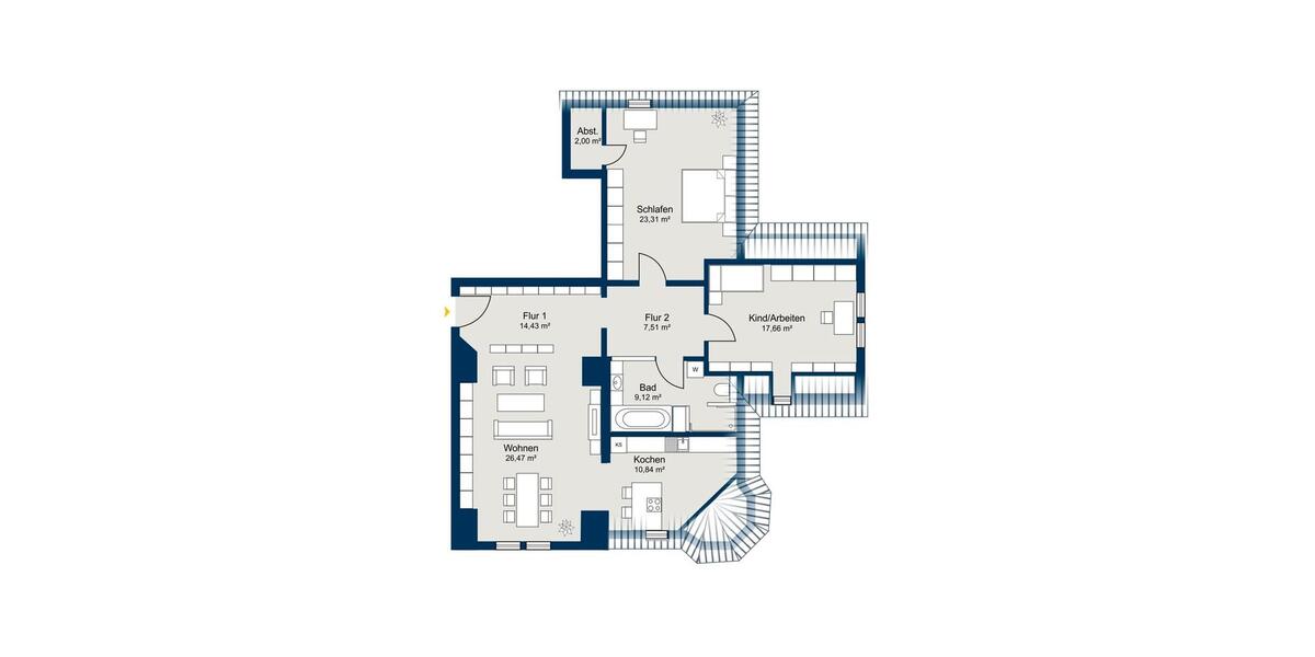 Dachgeschoßwohnung Augsburg - 3 Zimmer, 118 m&sup2;, 1.695&euro; | Angebot:25271781