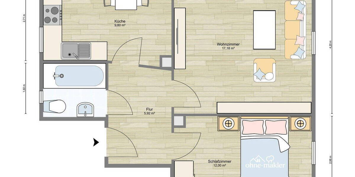 Etagenwohnung Augsburg Innenstadt - 2 Zimmer, 48 m&sup2;, 209.000&euro; | Angebot:25728400