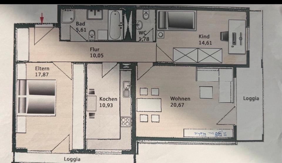 Etagenwohnung Augsburg Universitätsviertel - 3 Zimmer, 89 m&sup2;, 1.600&euro; | Angebot:26197694