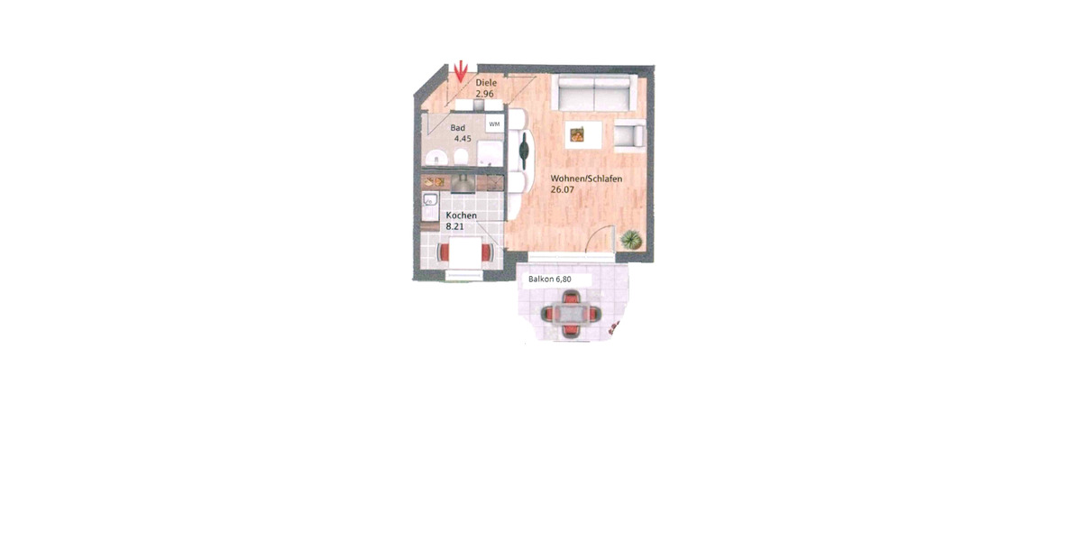 Etagenwohnung Diedorf - 1 Zimmer, 45 m&sup2;, 650&euro; | Angebot:25403407