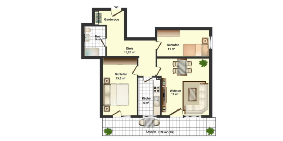 Etagenwohnung Augsburg Firnhaberau - 3 Zimmer, 75 m&sup2;, 350.000&euro; | Angebot:25223124