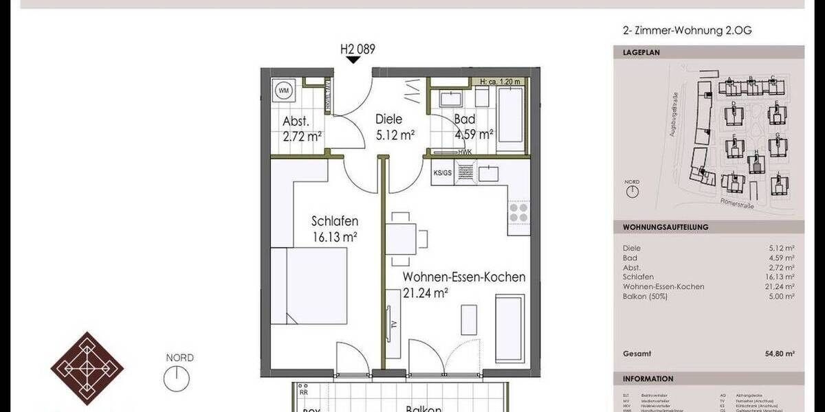 Etagenwohnung Gersthofen - 2 Zimmer, 54 m&sup2;, 329.000&euro; | Angebot:26768046