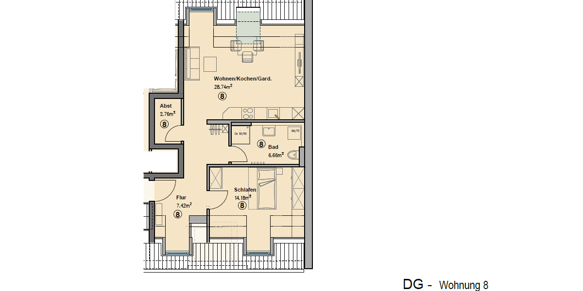 Etagenwohnung Augsburg - 2.5 Zimmer, 60 m&sup2;, 1.200&euro; | Angebot:26897272