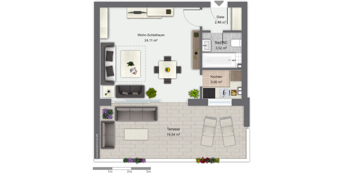 Möbliertes 1-Zimmer Penthouse mit Terrasse in Stadtbergen zimmer
