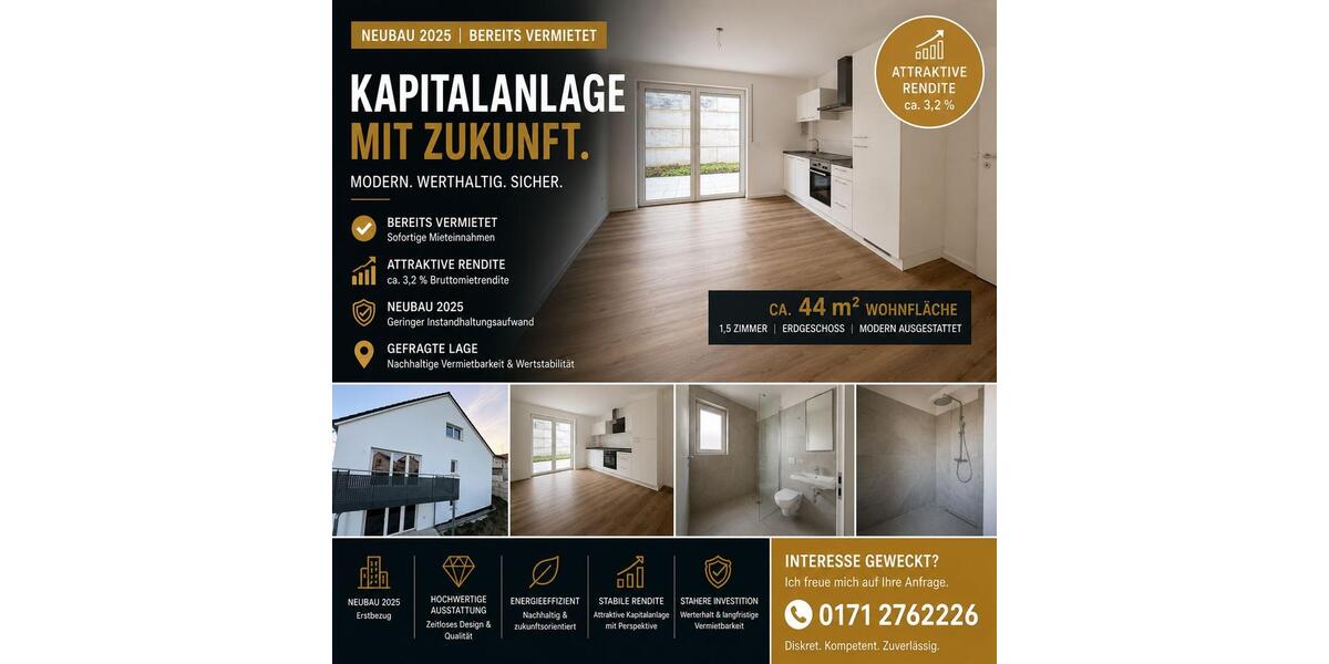 Erdgeschoßwohnung Aichach - 1 Zimmer, 44 m&sup2;, 248.000&euro; | Angebot:26637448
