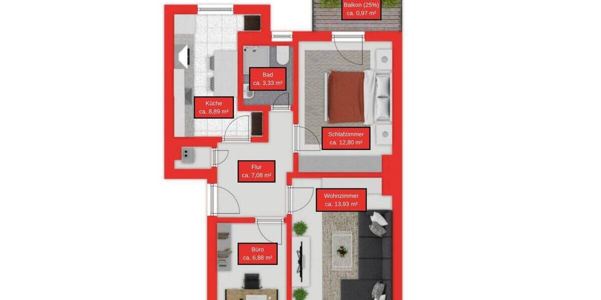 Etagenwohnung Augsburg Innenstadt - 2 Zimmer, 53 m&sup2;, 249.000&euro; | Angebot:26886173