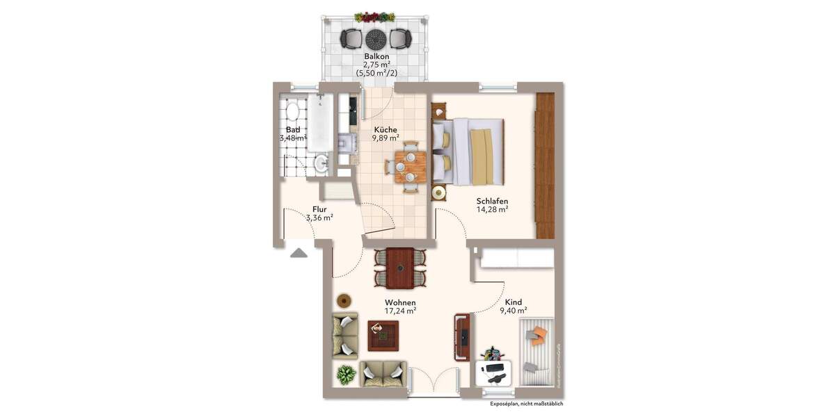 Etagenwohnung Augsburg Pfersee - 3 Zimmer, 60 m&sup2;, 239.500&euro; | Angebot:25727480