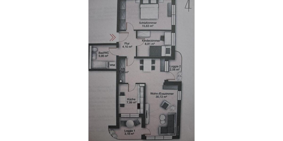 Etagenwohnung Augsburg Firnhaberau - 3 Zimmer, 78 m&sup2;, 1.100&euro; | Angebot:26305542