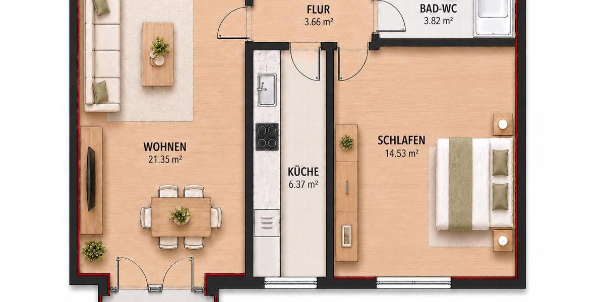 Etagenwohnung Augsburg Antonsviertel - 2 Zimmer, 49 m&sup2;, 620&euro; | Angebot:26704342