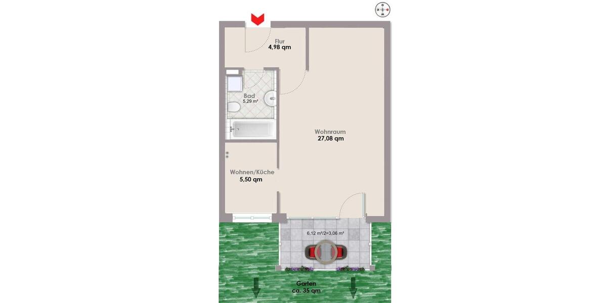 Erdgeschoßwohnung Langweid am Lech - 1 Zimmer, 45 m&sup2;, 219.000&euro; | Angebot:26764385