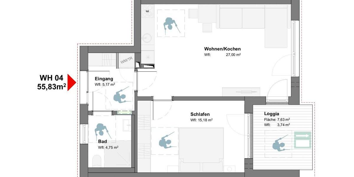 Etagenwohnung Dinkelscherben - 2 Zimmer, 56 m&sup2;, 840&euro; | Angebot:26461563