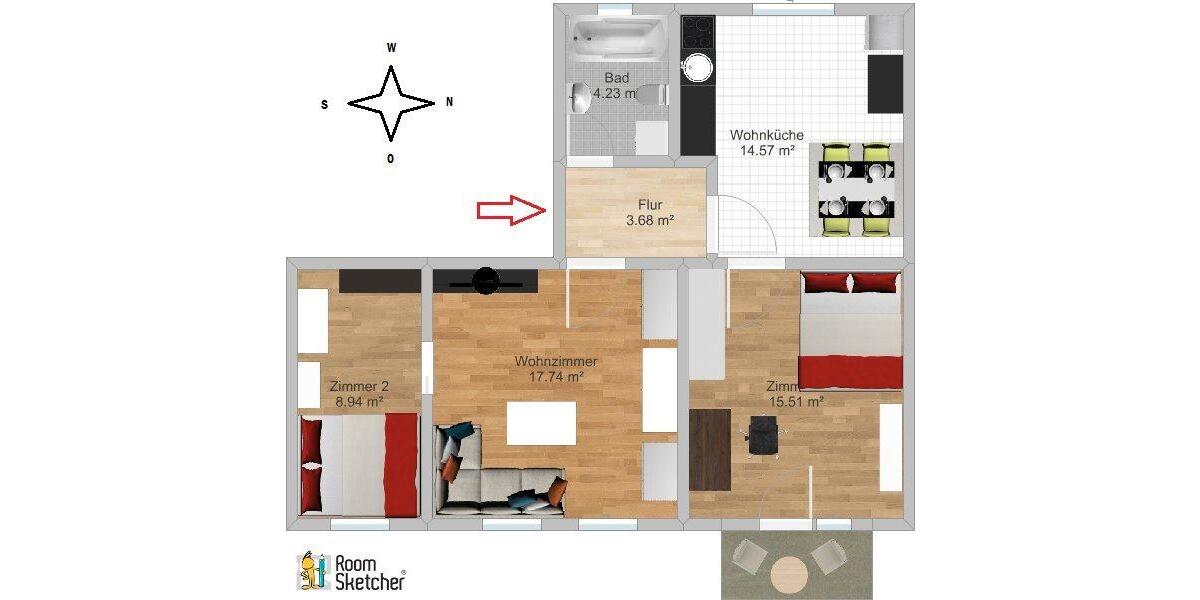 Etagenwohnung Augsburg Antonsviertel - 3 Zimmer, 66 m&sup2;, 189.000&euro; | Angebot:27120600