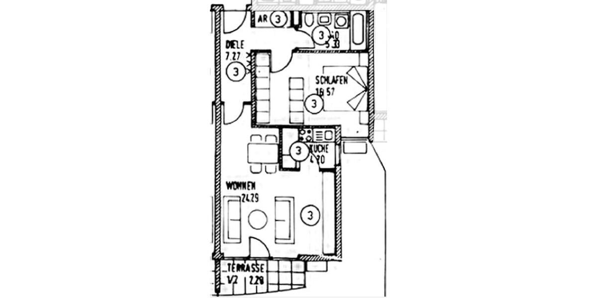 Erdgeschoßwohnung Augsburg Haunstetten-Siebenbrunn - 2 Zimmer, 60 m&sup2;, 880&euro; | Angebot:26447523