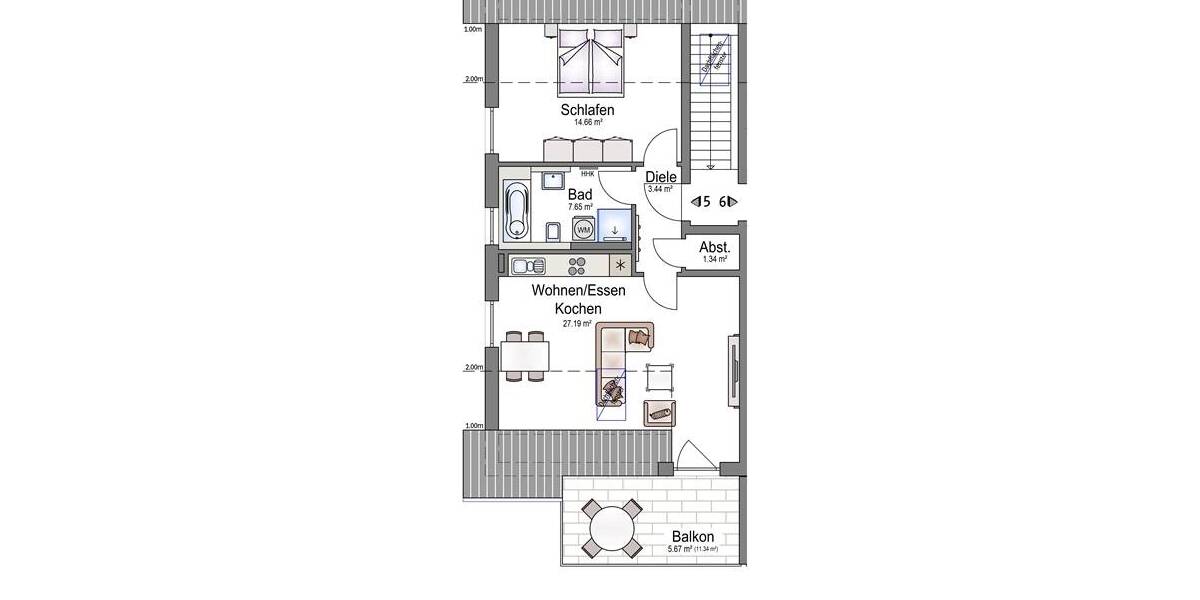 Etagenwohnung Weil - 2 Zimmer, 60 m&sup2;, 359.900&euro; | Angebot:25802732