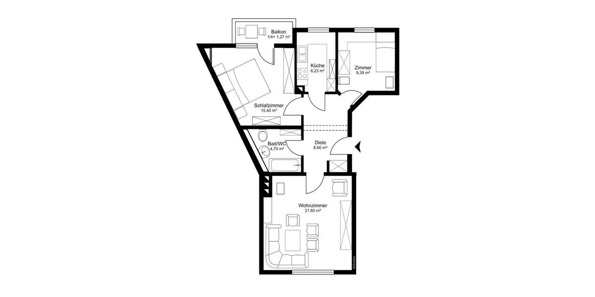 Etagenwohnung Augsburg - 3 Zimmer, 69 m&sup2;, 995&euro; | Angebot:26330234