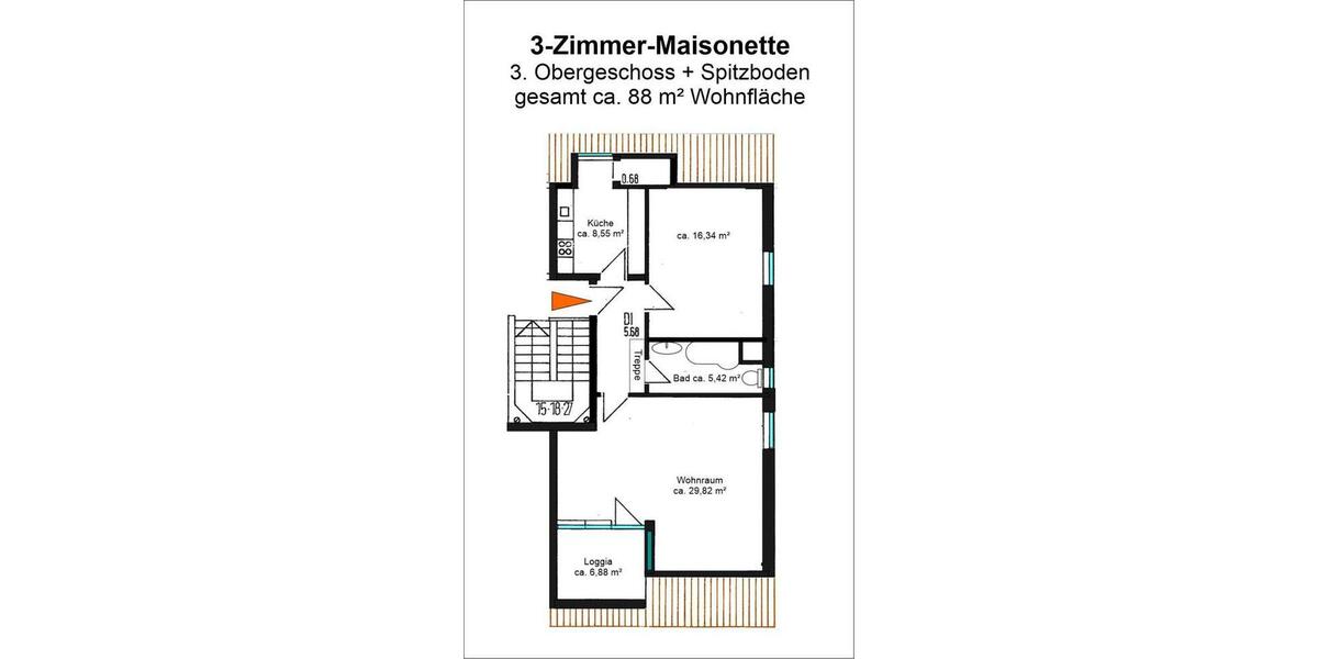 Maisonettenwohnung Augsburg Lechhausen - 3 Zimmer, 88 m&sup2;, 308.000&euro; | Angebot:26112031