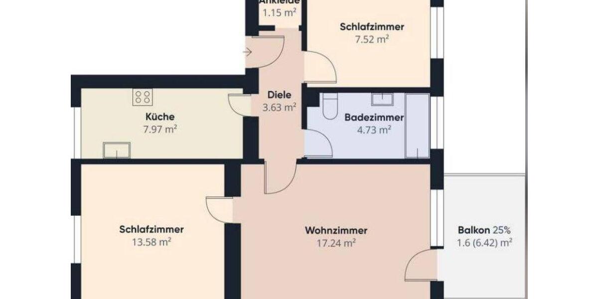 Etagenwohnung Augsburg Bärenkeller - 3 Zimmer, 67 m&sup2;, 1.200&euro; | Angebot:26093398