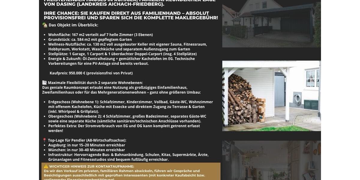 Einfamilienhaus Dasing - 7 Zimmer, 167 m&sup2;, 950.000&euro; | Angebot:27081520