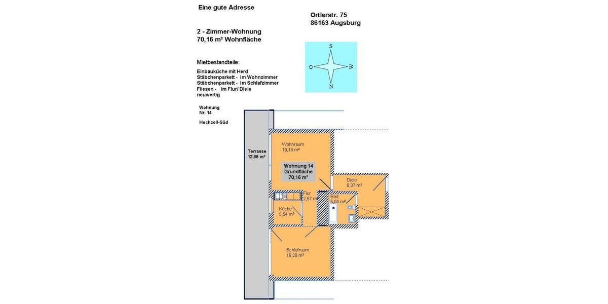 Terrassenwohnung Augsburg Hochzoll - 2 Zimmer, 70 m&sup2;, 980&euro; | Angebot:26610665