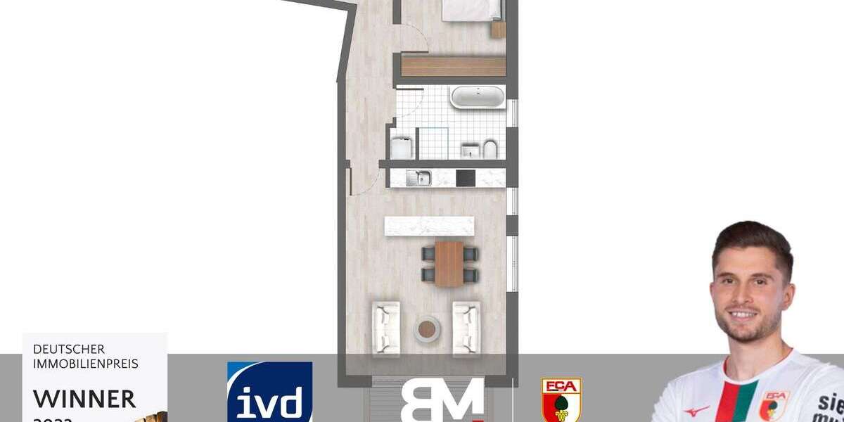 Etagenwohnung Augsburg Innenstadt - 2 Zimmer, 72 m&sup2;, 595.000&euro; | Angebot:22324898