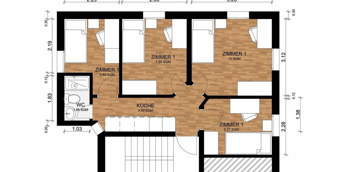 Etagenwohnung Augsburg Pfersee - 4 Zimmer, 65 m&sup2;, 430.000&euro; | Angebot:26590309