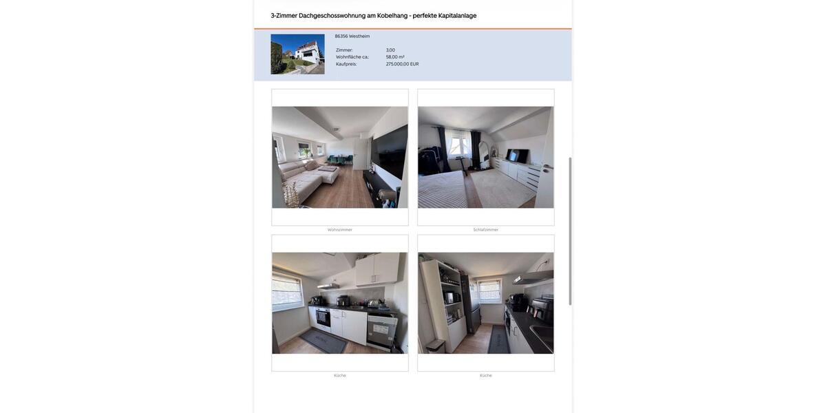 Dachgeschoßwohnung Neusäß - 3 Zimmer, 58 m&sup2;, 275.000&euro; | Angebot:27071206
