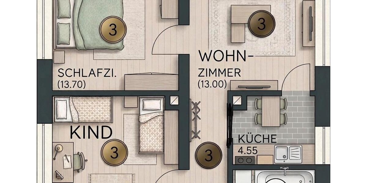Etagenwohnung Augsburg Innenstadt - 3 Zimmer, 54 m&sup2;, 212.000&euro; | Angebot:27120290