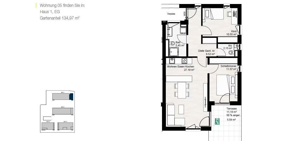 Terrassenwohnung Langweid am Lech - 3 Zimmer, 71 m&sup2;, 1.100&euro; | Angebot:26604790