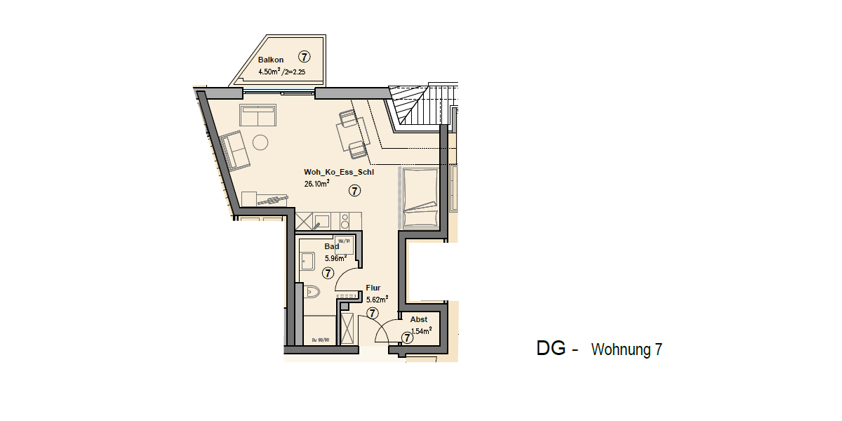 Etagenwohnung Augsburg - 1.5 Zimmer, 43 m&sup2;, 860&euro; | Angebot:26897271