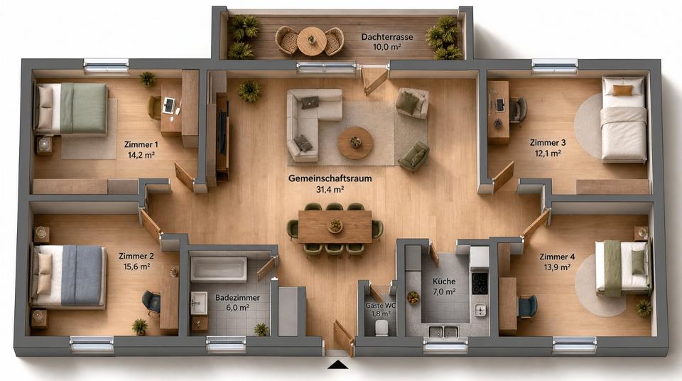 Dachgeschoßwohnung Augsburg Oberhausen - 4 Zimmer, 119 m&sup2;, 458.000&euro; | Angebot:26823825