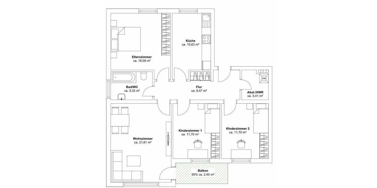 Etagenwohnung Langweid am Lech - 4 Zimmer, 92 m&sup2;, 1.750&euro; | Angebot:26050487