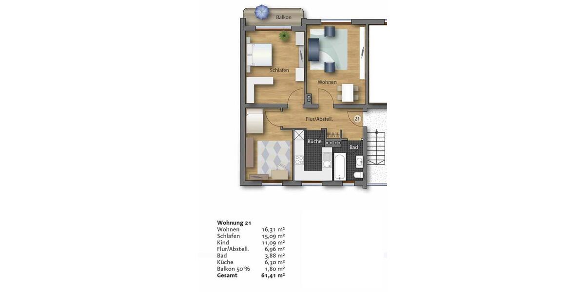 Dachgeschoßwohnung Stadtbergen - 3 Zimmer, 61 m&sup2;, 1.290&euro; | Angebot:25309256