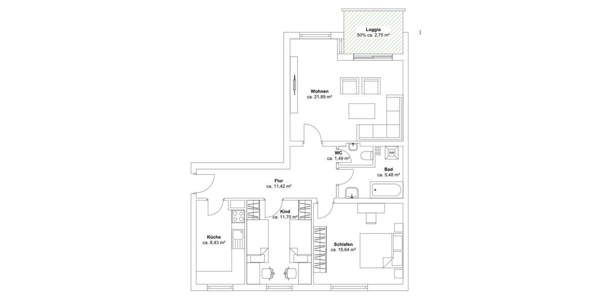 Etagenwohnung Königsbrunn - 3 Zimmer, 82 m&sup2;, 1.575&euro; | Angebot:26054862
