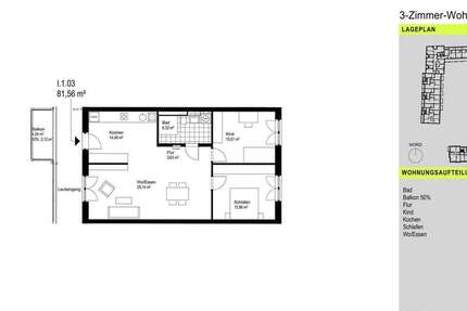 Wohnung Augsburg Oberhausen - 3 Zimmer, 82 m&sup2;, 1.379&euro; | Angebot:27357732