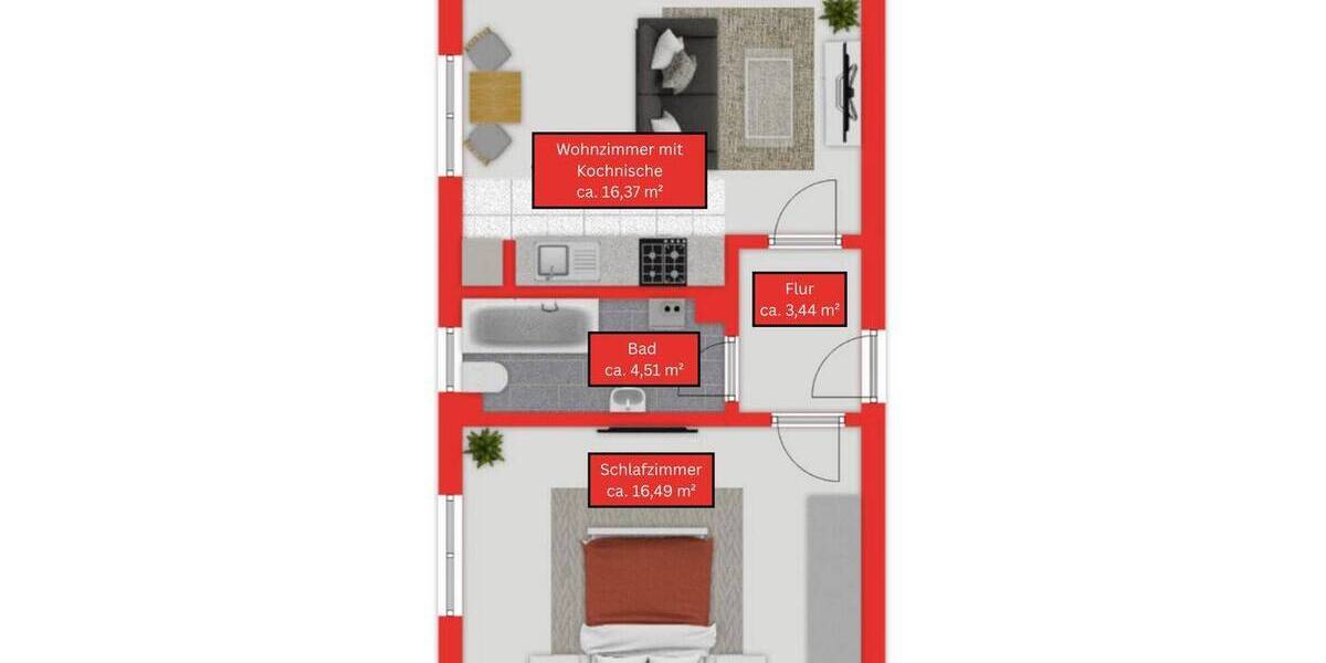 Etagenwohnung Augsburg Hochfeld - 2 Zimmer, 40 m&sup2;, 169.000&euro; | Angebot:26257600