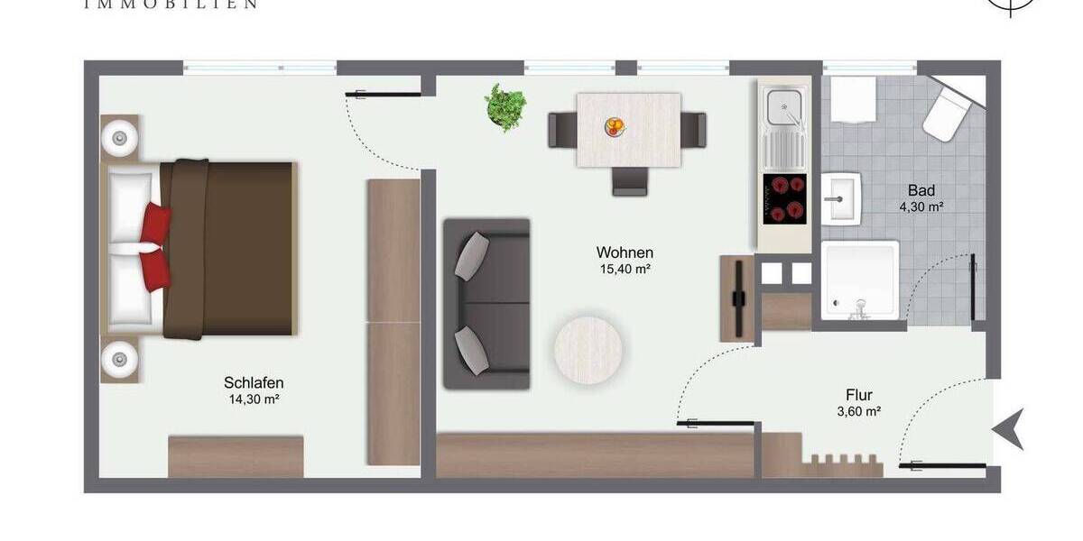 Etagenwohnung Augsburg Haunstetten - 2 Zimmer, 36 m&sup2;, 160.000&euro; | Angebot:26686348