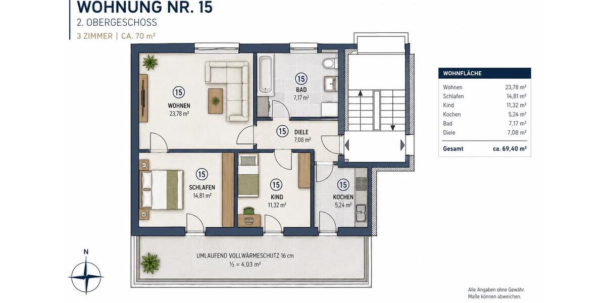 Dachgeschoßwohnung Bobingen - 3 Zimmer, 70 m&sup2;, 250.000&euro; | Angebot:26821658