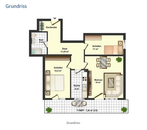 Etagenwohnung Augsburg Firnhaberau - 3 Zimmer, 75 m&sup2;, 340.000&euro; | Angebot:26865332