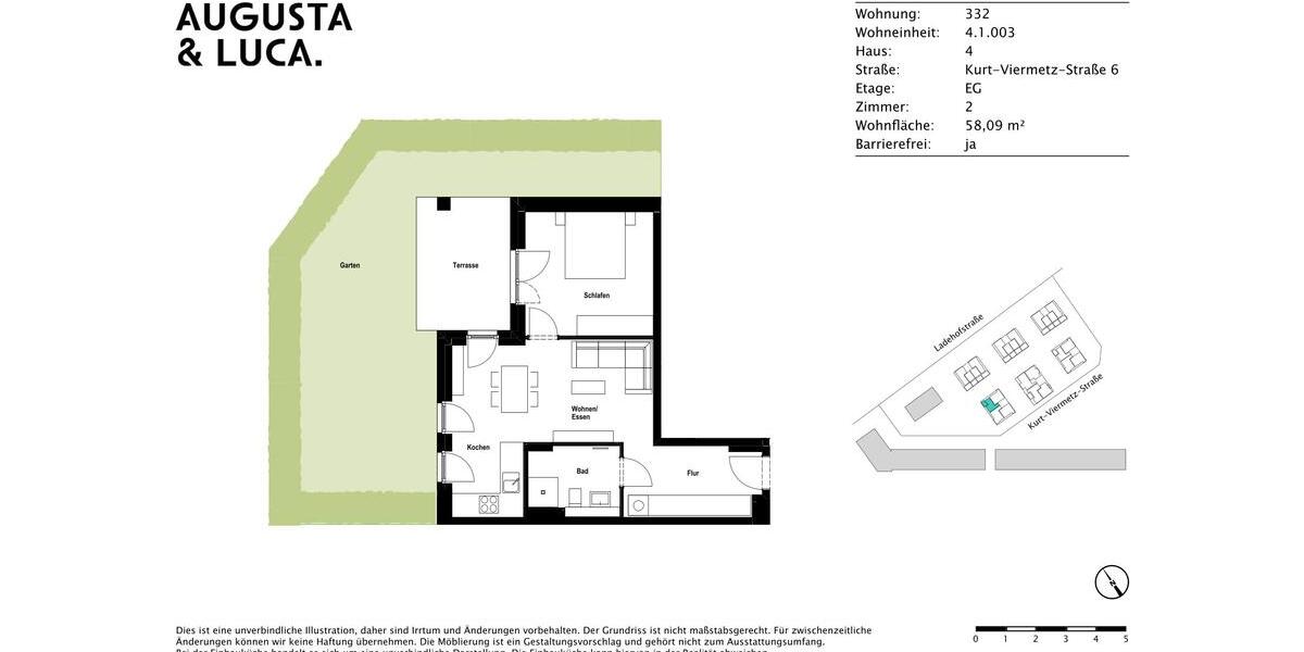 Erdgeschoßwohnung Augsburg - 2 Zimmer, 58 m&sup2;, 1.095&euro; | Angebot:26261322
