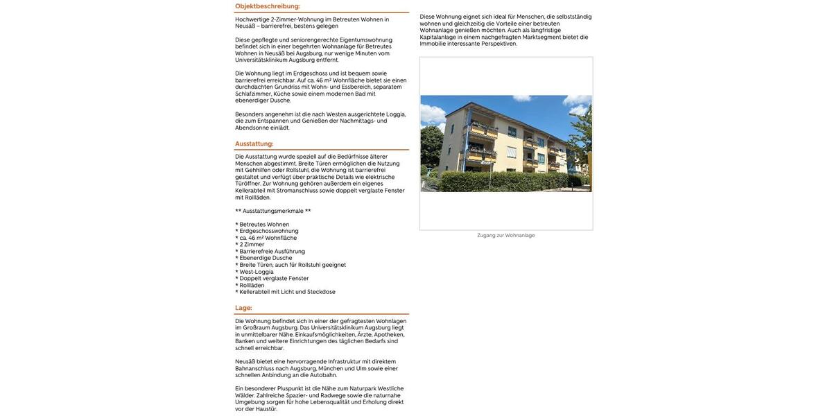 Erdgeschoßwohnung Neusäß - 2 Zimmer, 46 m&sup2;, 275.000&euro; | Angebot:26767577