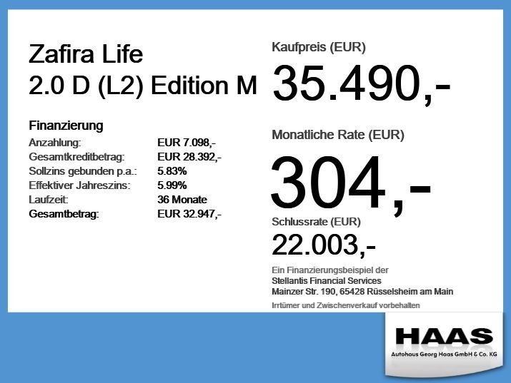 Opel Zafira Life 64.000 km 34.480 &euro; Augsburg 86159