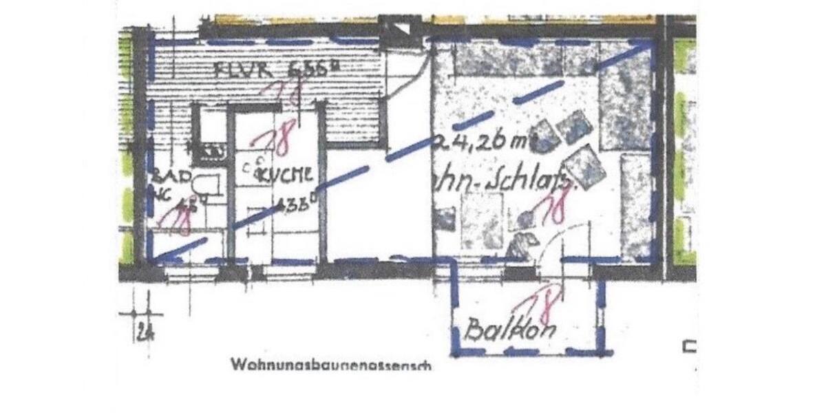 Etagenwohnung Augsburg Haunstetten-Siebenbrunn - 1 Zimmer, 40 m&sup2;, 615&euro; | Angebot:25379396