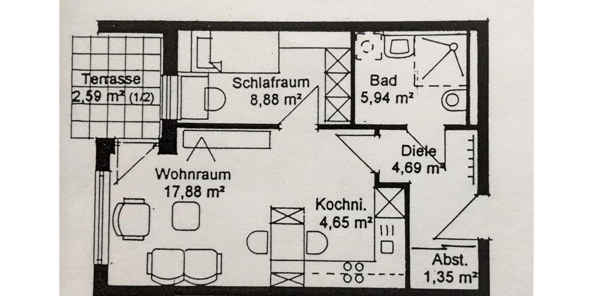 Erdgeschoßwohnung Neusäß - 2 Zimmer, 46 m&sup2;, 275.000&euro; | Angebot:26767577