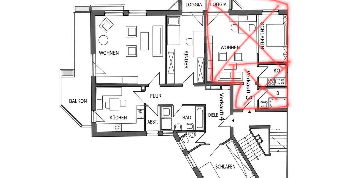 Etagenwohnung Augsburg Universitätsviertel - 3 Zimmer, 95 m&sup2;, 519.000&euro; | Angebot:26631978
