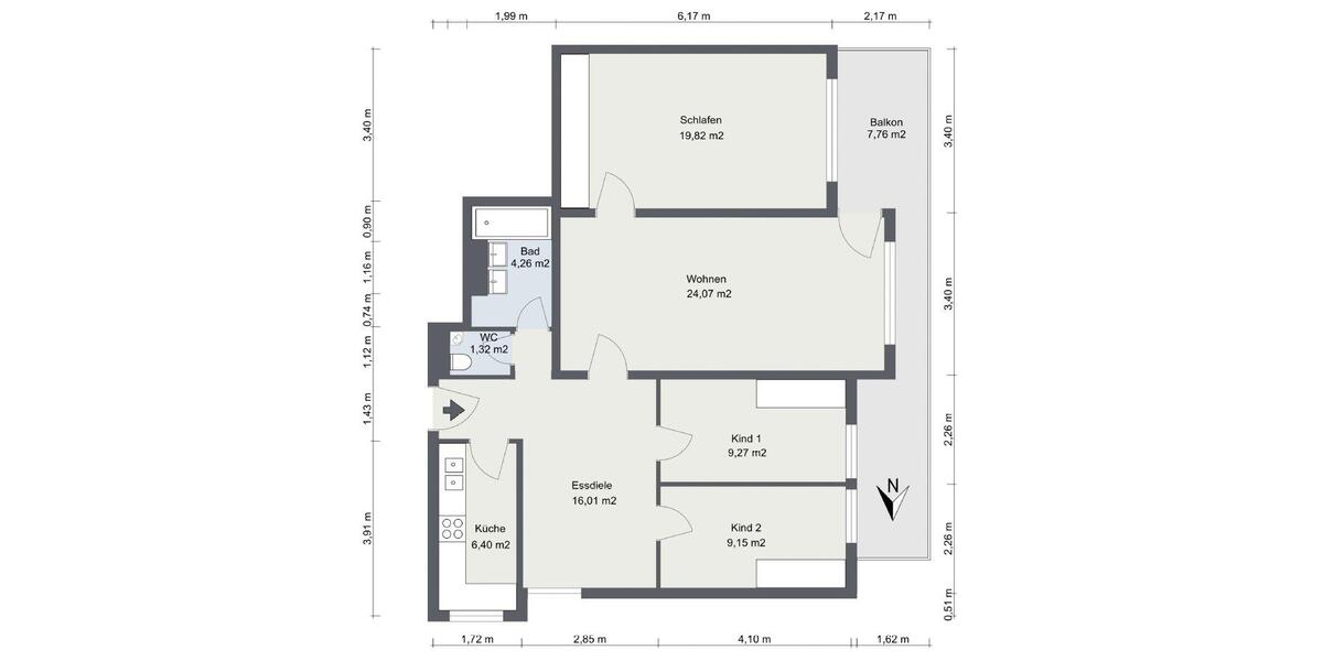 Etagenwohnung Augsburg Lechhausen - 4 Zimmer, 98 m&sup2;, 379.000&euro; | Angebot:26902633