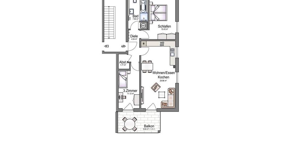 Etagenwohnung Weil - 3 Zimmer, 76 m&sup2;, 439.900&euro; | Angebot:25746375