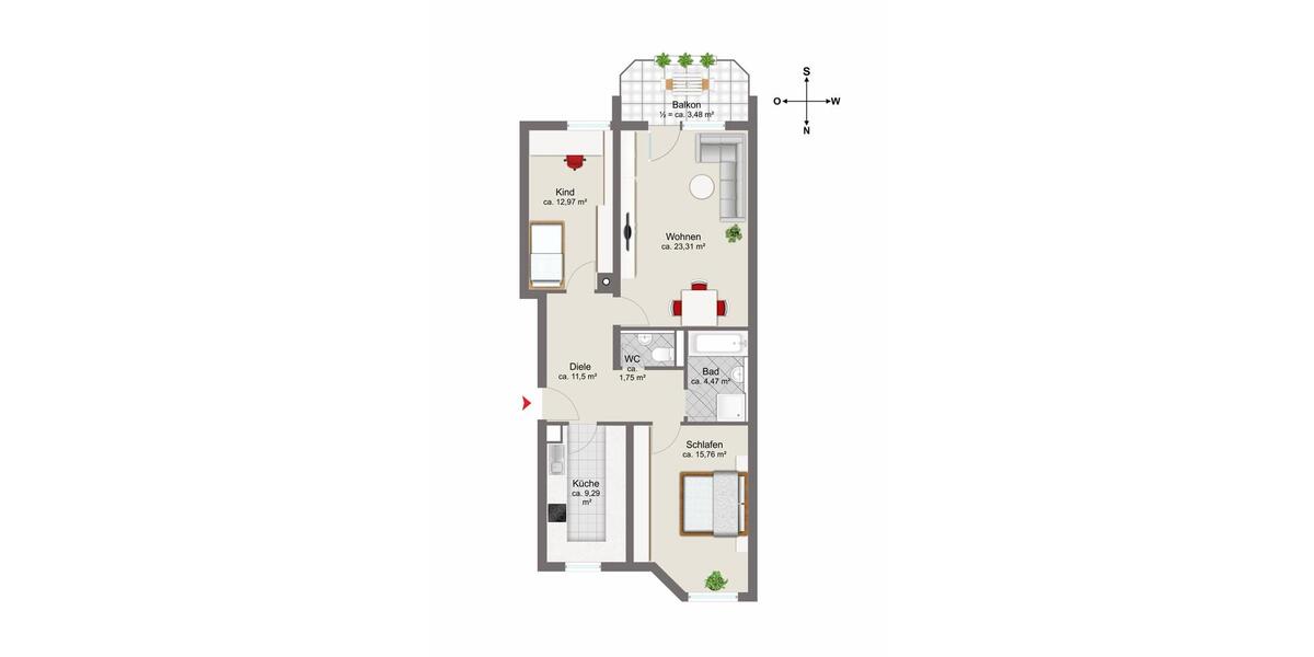 Etagenwohnung Augsburg Firnhaberau - 3 Zimmer, 81 m&sup2;, 380.000&euro; | Angebot:26197667