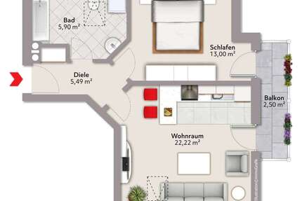 Wohnung Schwabmünchen - 2 Zimmer, 48 m&sup2;, 175.000&euro; | Angebot:26104742