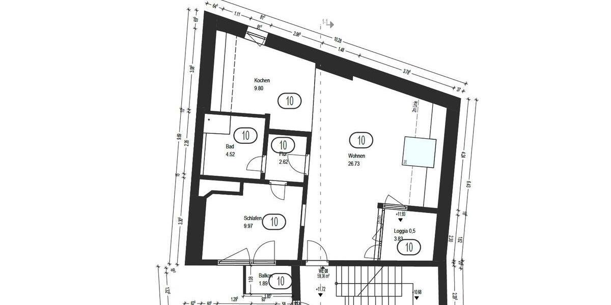 Dachgeschoßwohnung Augsburg - 2 Zimmer, 59 m&sup2;, 325.000&euro; | Angebot:27605483